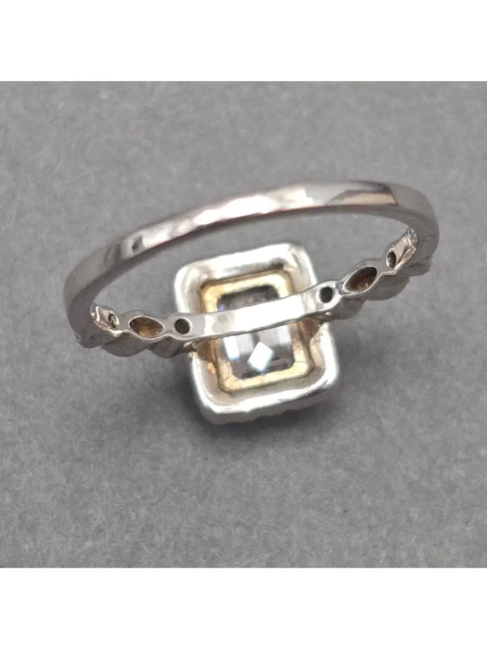 Emerald Cut Halo CZ Statement Ring Sterling Silver Prong Set Size 7.5 Cocktail